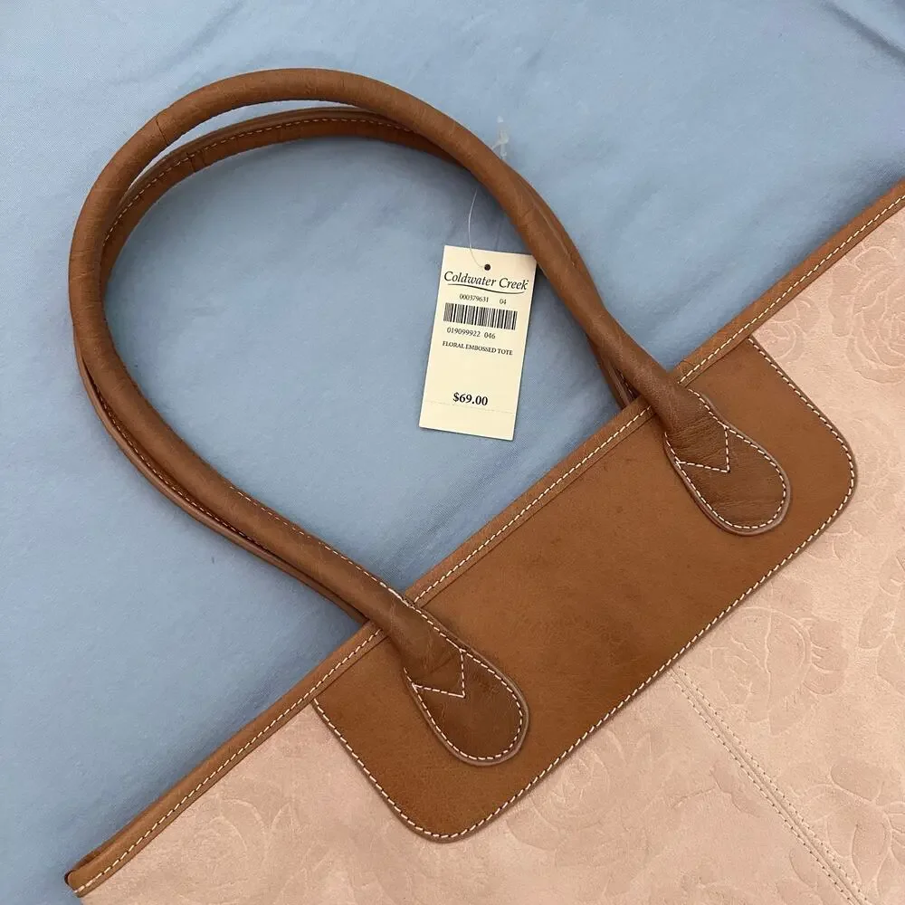 Coldwater Creek vintage NWT floral sueade and leather tote